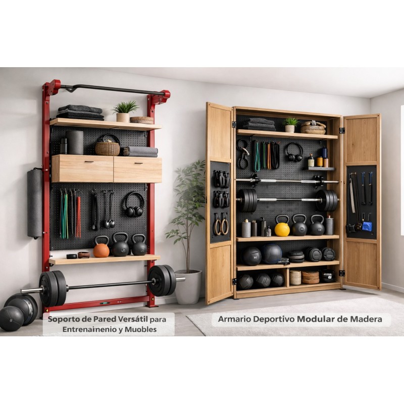 Set de Entrenamiento en Casa: Soporte de Pared y Armario Deportivo